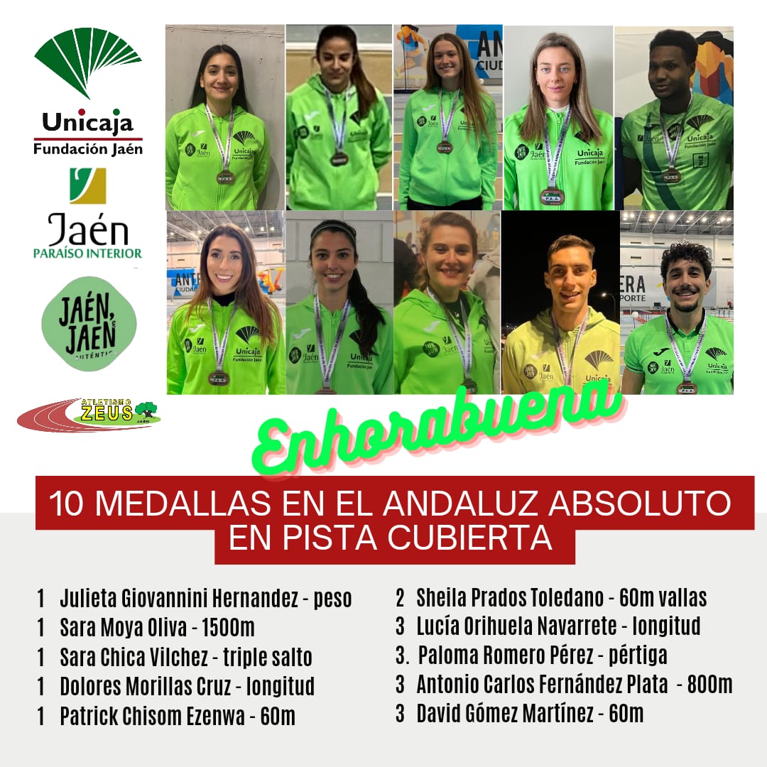 10 Medallas en el Andaluz Absoluto en Pista Cubierta